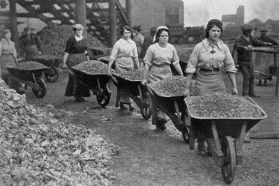 Women Barrowing Coke at a Gas Works, War Office photographs by English Photographer